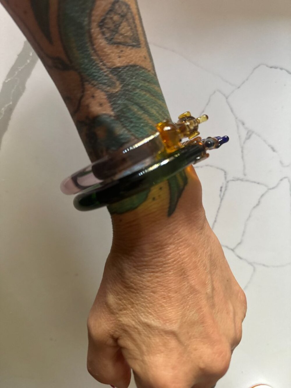 NWT Peacock and Elephant set Glass Bangle Stackable - Picture 2 of 8
